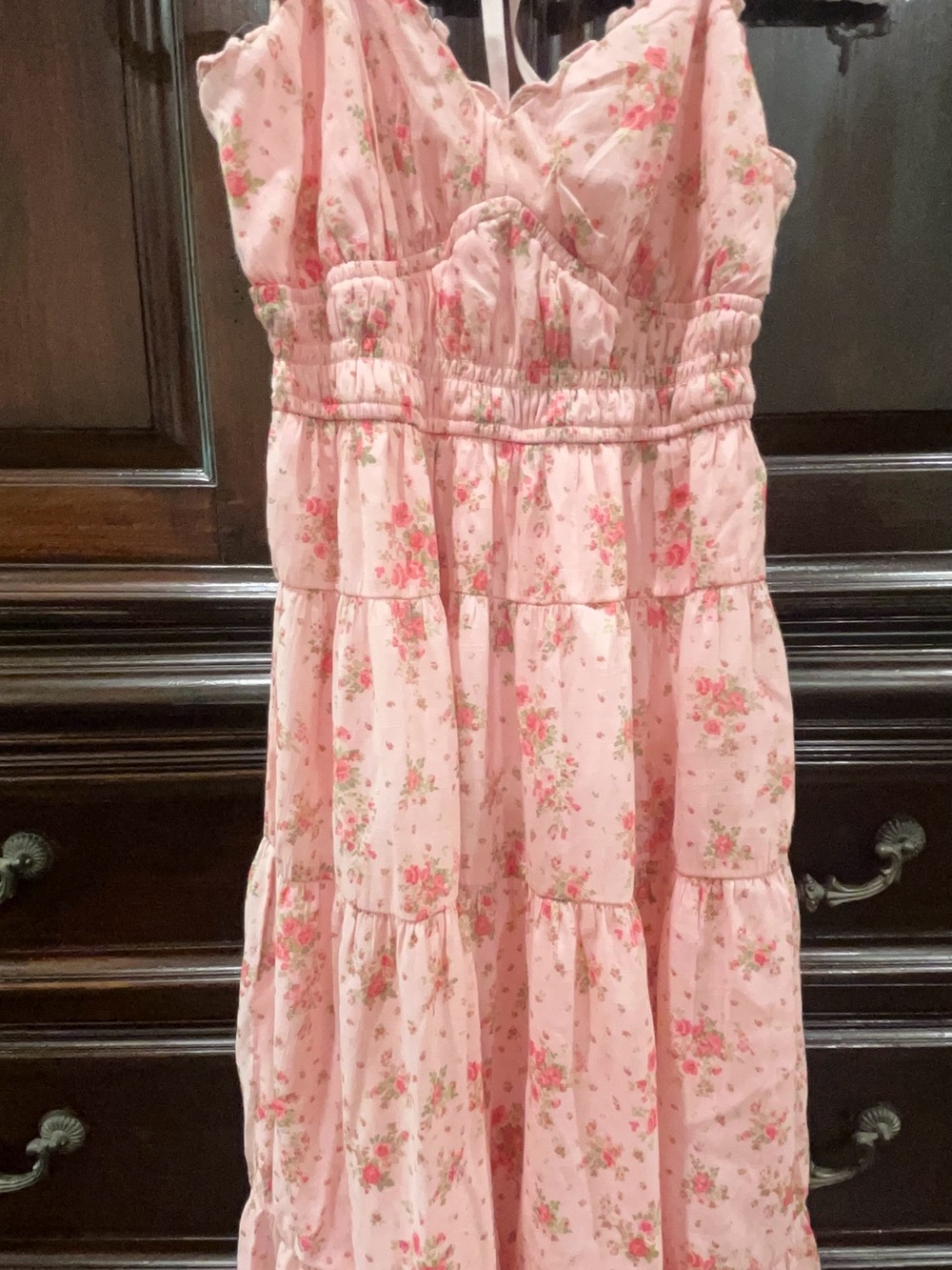 Francesca's Collections Pink Floral Tiered Sundress
